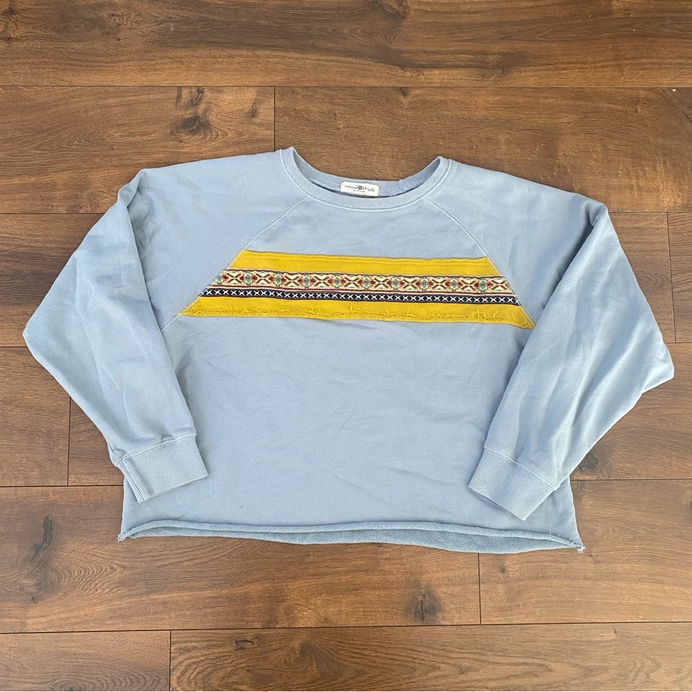 Natural Life Embroidered Raw Edge Cropped Sweatshirt L/XL Boho
